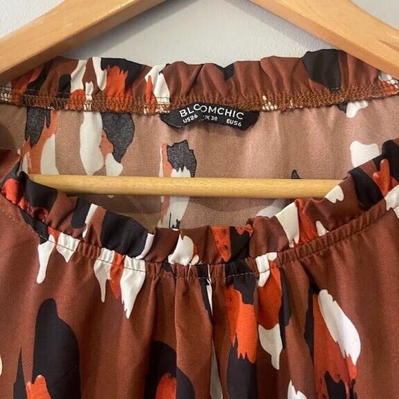 Bloom Chic Plus Size 26 Dress Brown Animal Print High Neck Ruffles - Picture 3 of 7